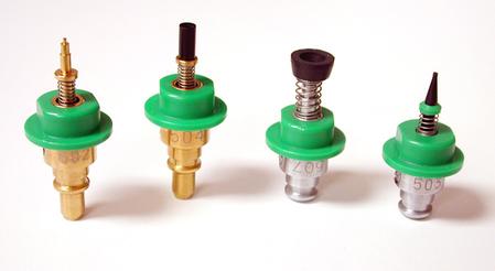 The newly expanded Juki nozzles are available in both standard nozzles (Type 500-508) and custom designs (Type 510-558; 800-803 Grippers). 