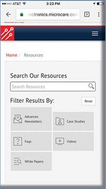 The Resources pane, as seen on an iPhone.